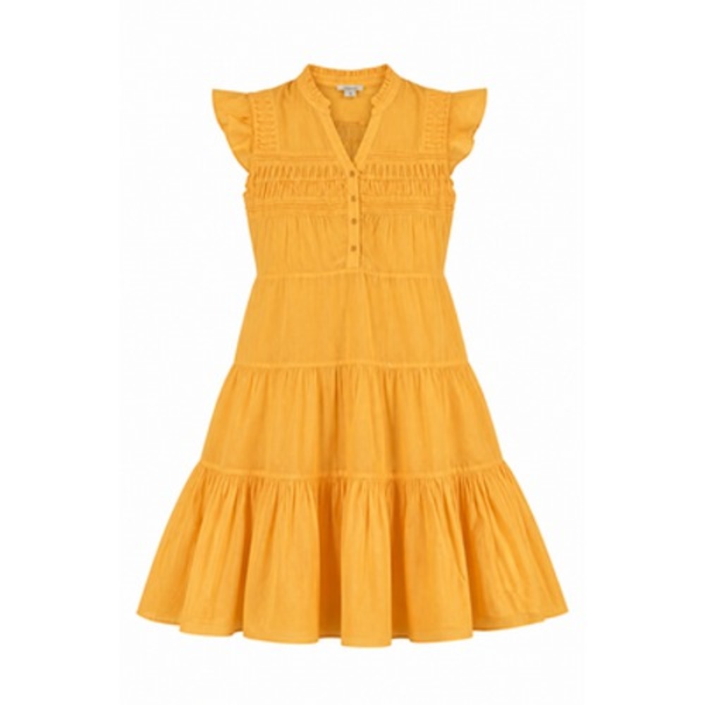 Sundance Dress Womens Medium Yellow Flutter Sleeve Tiered Boho Sundress Lined